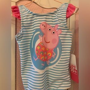 Peppa Pig one pc swimsuit size 18months UPF +50 pastel blue stripes pink ruffle